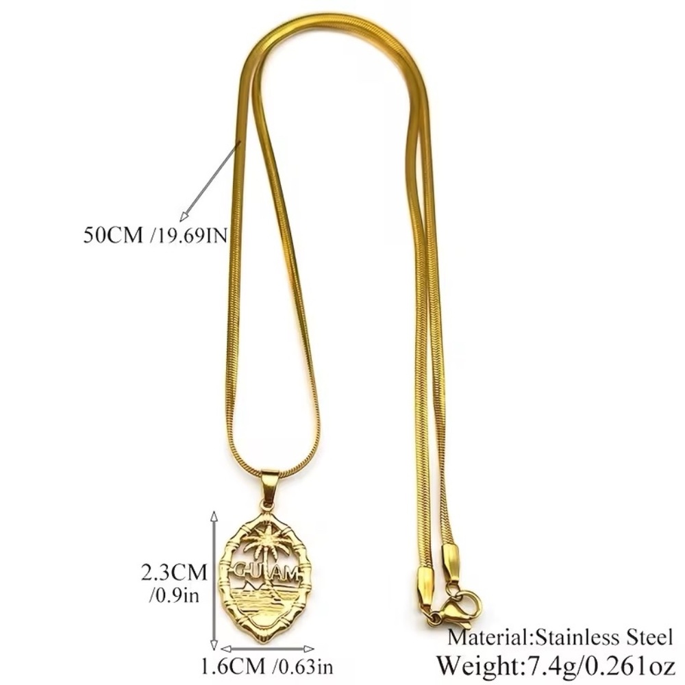 Guam Seal Gold Pendant Necklace – Stainless Steel – 19.7” Chain - Picture 3 of 5